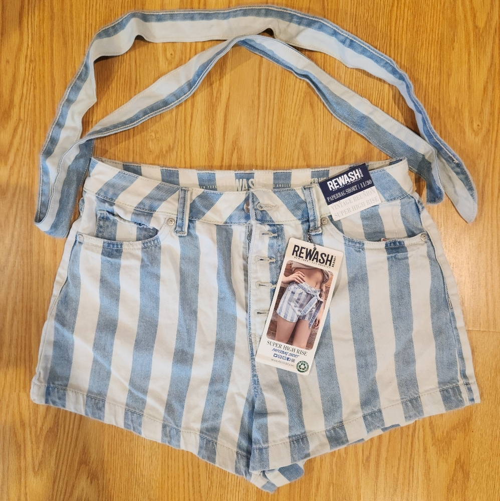 Rewash Brand New Striped Paperbag Highrise Jean Shorts size 11 / 30